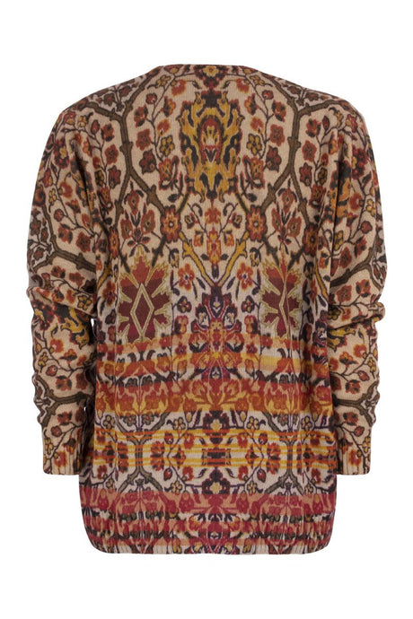 ETRO Carded Virgin Wool Sweater with Placed Floral Print - Men's Crew Neck Knit for FW22