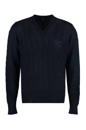 ETRO Blue Cashmere Cable-Knit Sweater for Men (FW23)