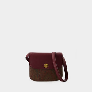 ETRO Paisley Print Luxe Leather Crossbody Bag, Dark Red with Gold-Tone Accents, Adjustable Strap for Women (Large)