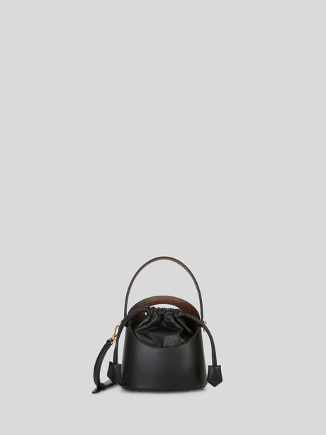 ETRO Mini Saturno Leather Bucket Bag with Paisley Motif – Black