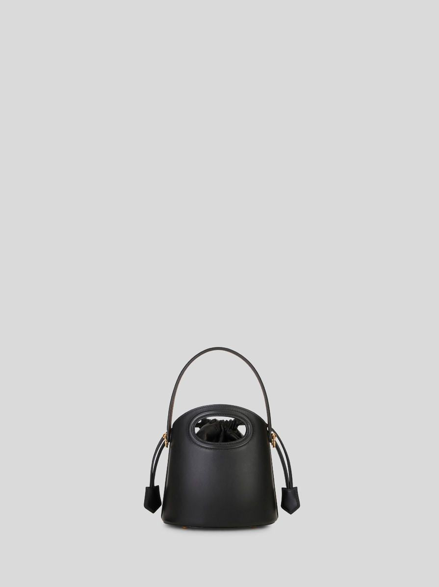 ETRO Mini Saturno Leather Bucket Bag with Paisley Motif – Black