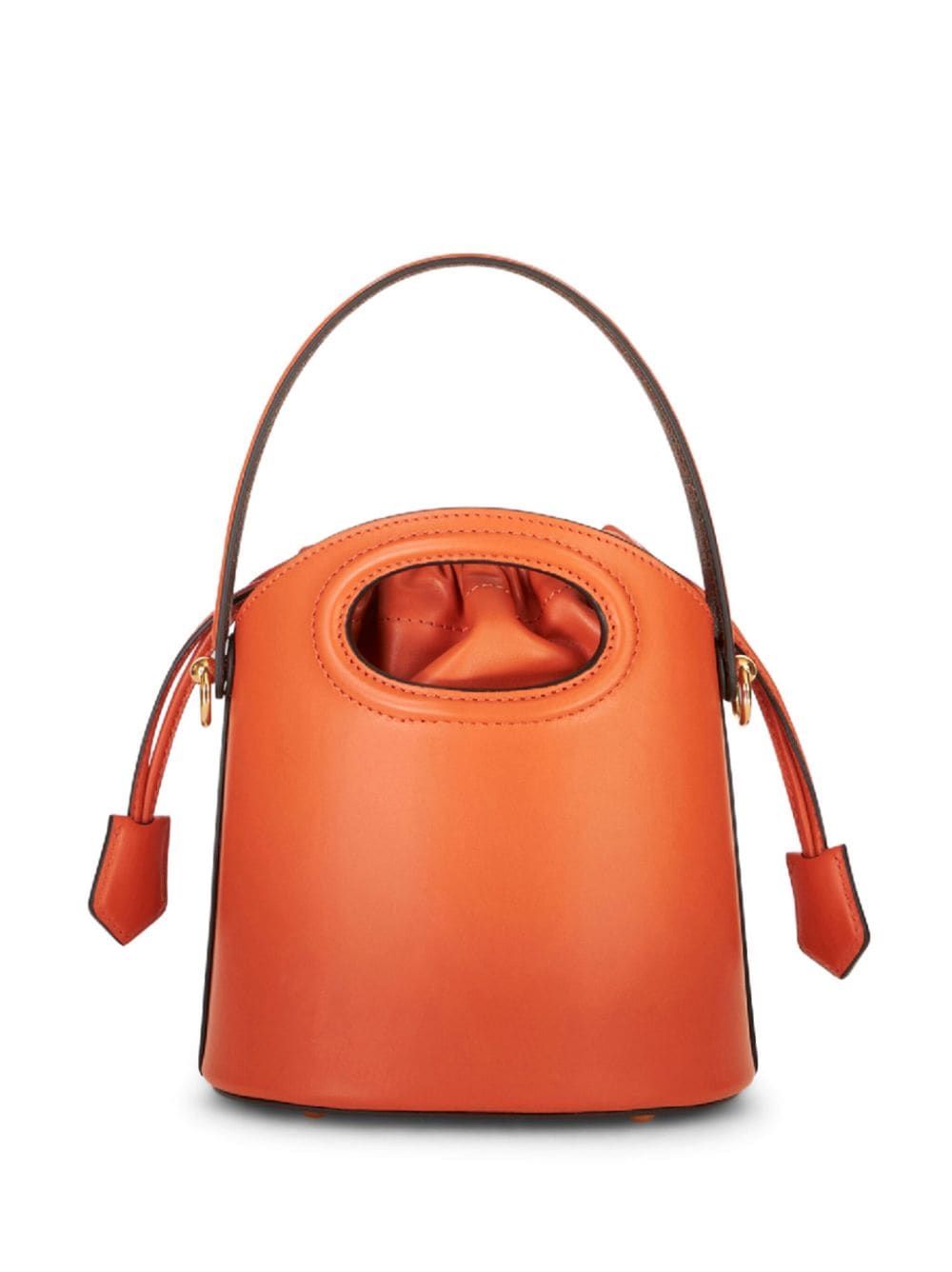 ETRO Mini Saturno Bucket Handbag in Orange Lamb Leather with Paisley Motif and Gold-Tone Hardware - 18x18.5 cm
