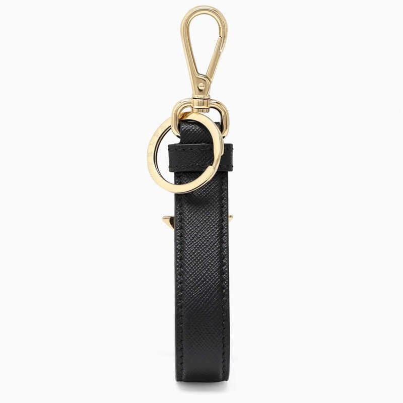 PRADA Mini Leather Keychain with Gold Tone Accents