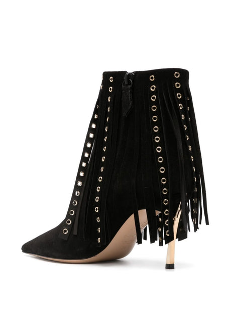 CASADEI Mid Stiletto Fringe Detail Leather Boots