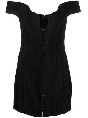 MUGLER Elegant Black Off-shoulder Corset Mini Dress for Women