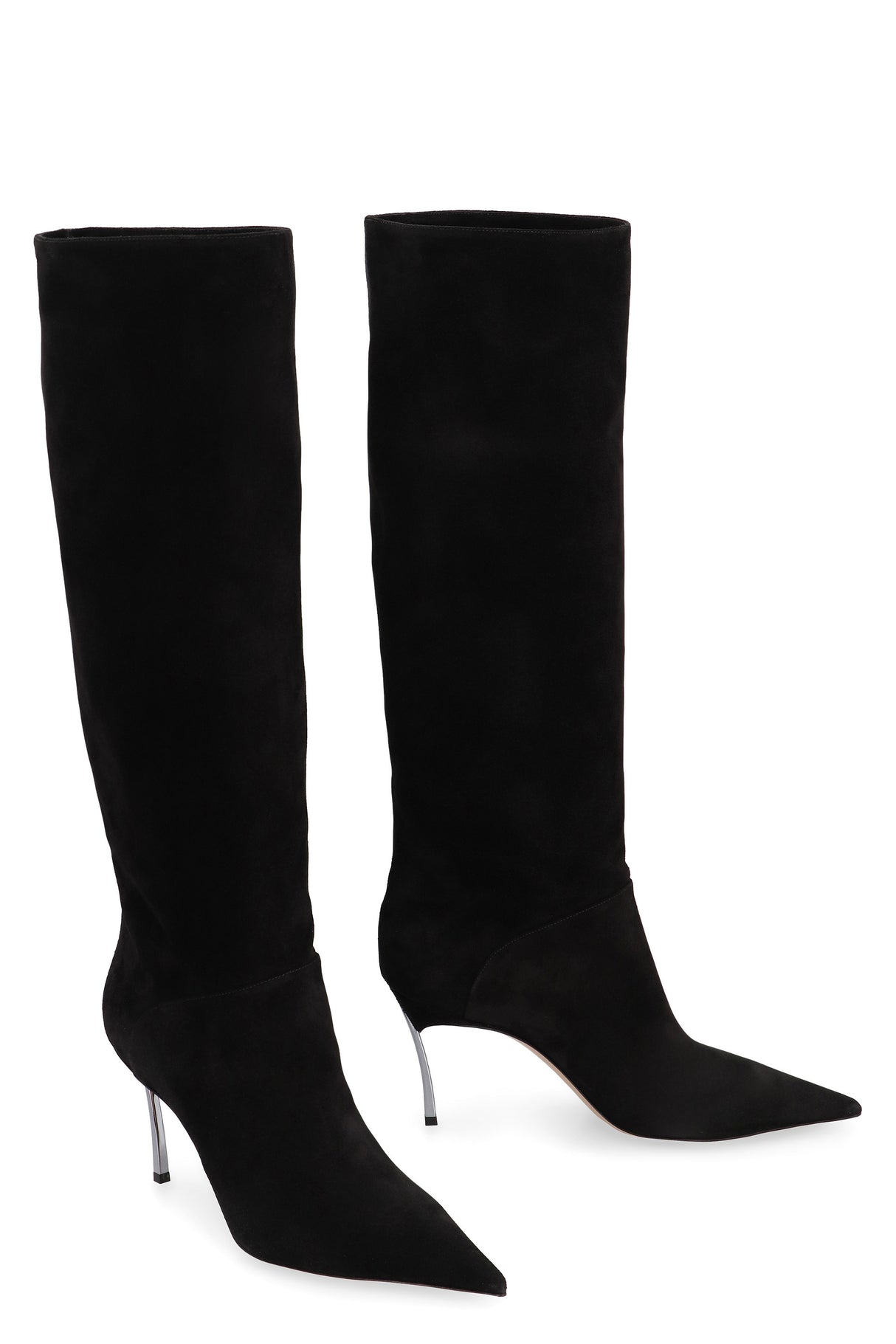 CASADEI Elegant Suede Pointy Toe Boots with Metallic Heel