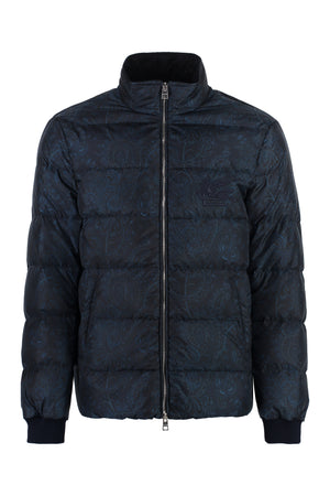 ETRO Men's Blue Paisley Print Down Jacket for FW23