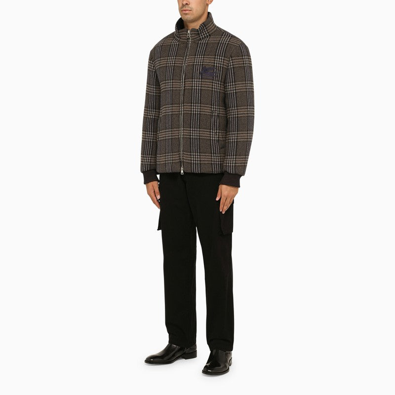 ETRO Coffee-Colored Wool Checkered Design Padded Jacket for Men