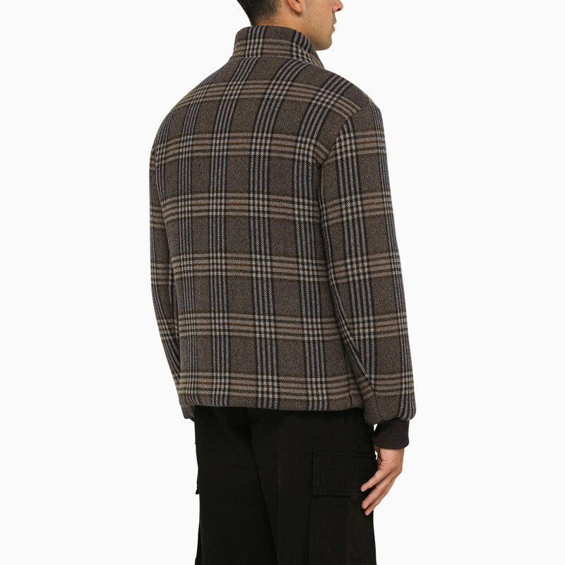 ETRO Coffee-Colored Wool Checkered Design Padded Jacket for Men