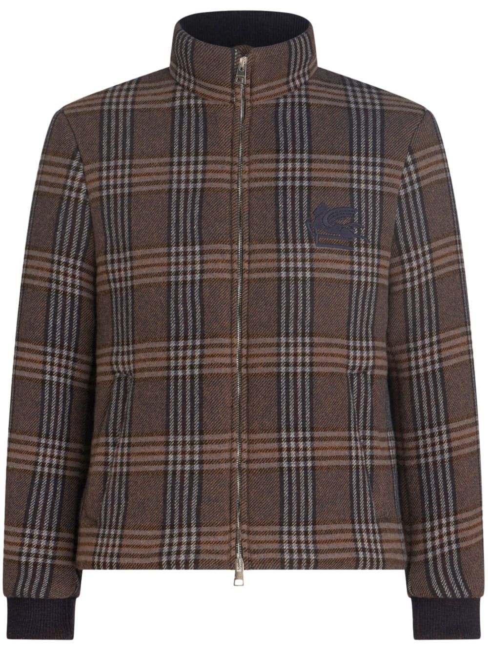 ETRO Coffee-Colored Wool Checkered Design Padded Jacket for Men