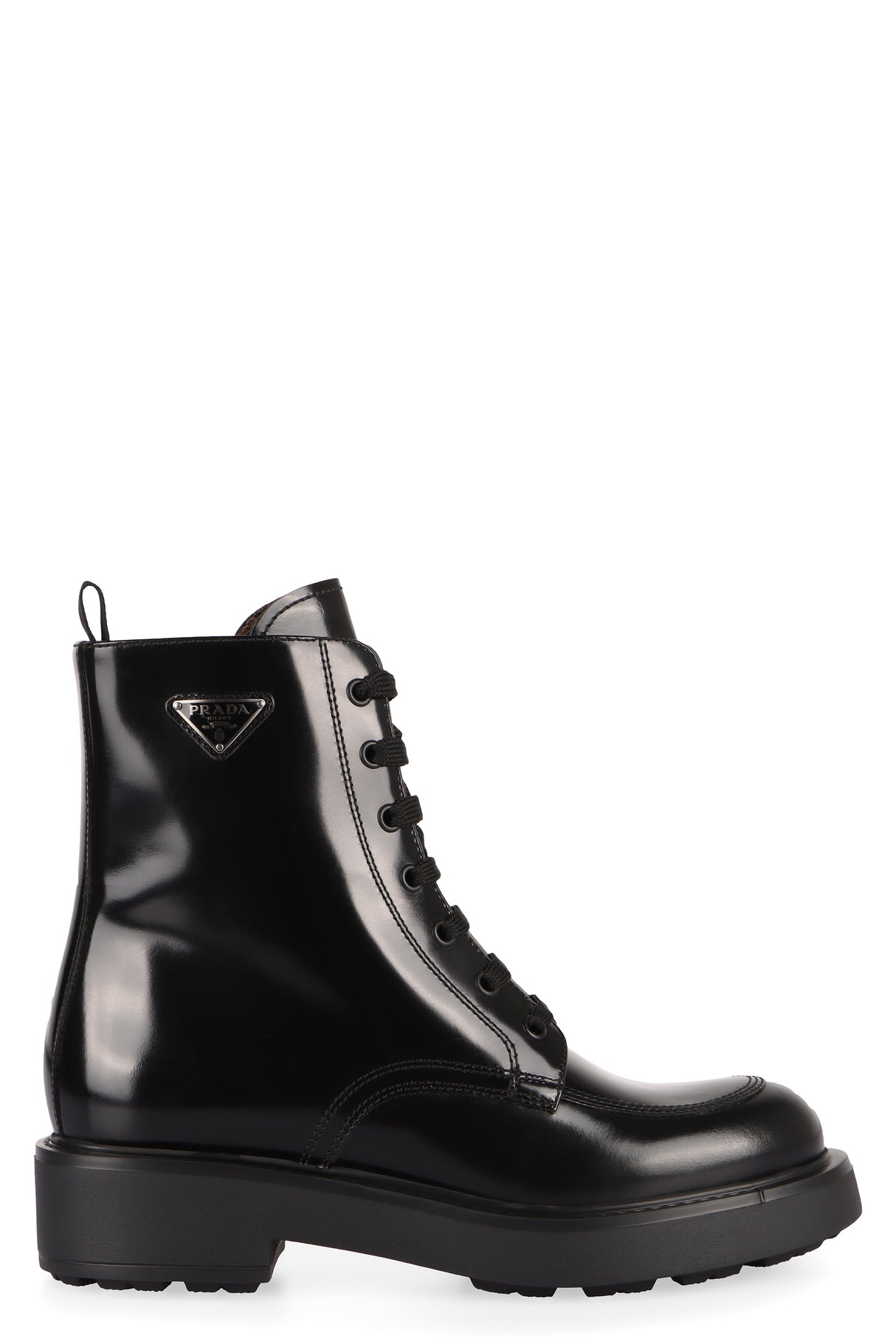 PRADA Elegant Leather Ankle Boots with Lace-Up Detail