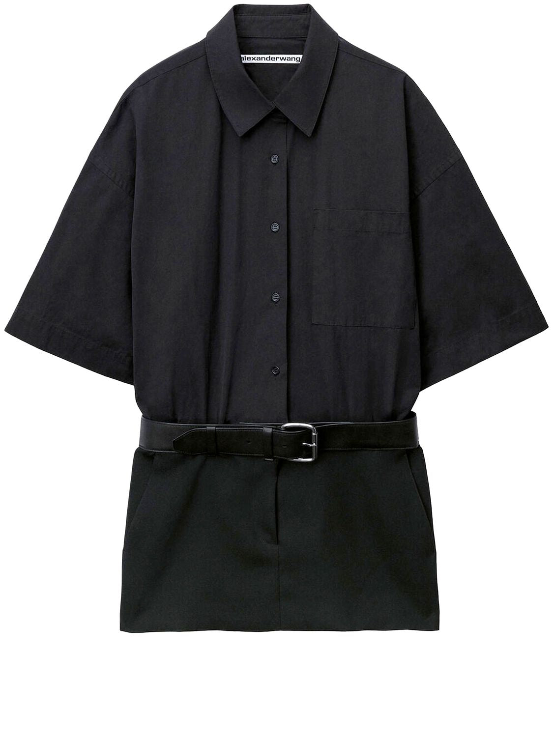ALEXANDER WANG Black Mini Shirtdress with Belted Waistband for Women