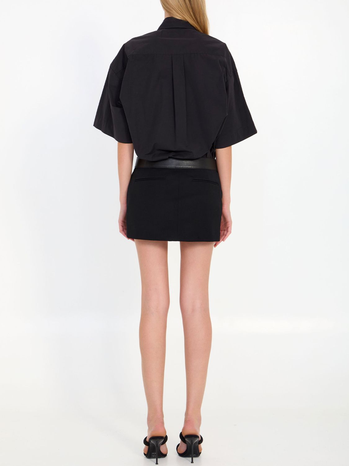 ALEXANDER WANG Black Mini Shirtdress with Belted Waistband for Women