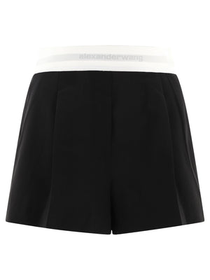 ALEXANDER WANG High-Waist Pleated Mini Shorts with Logo Band