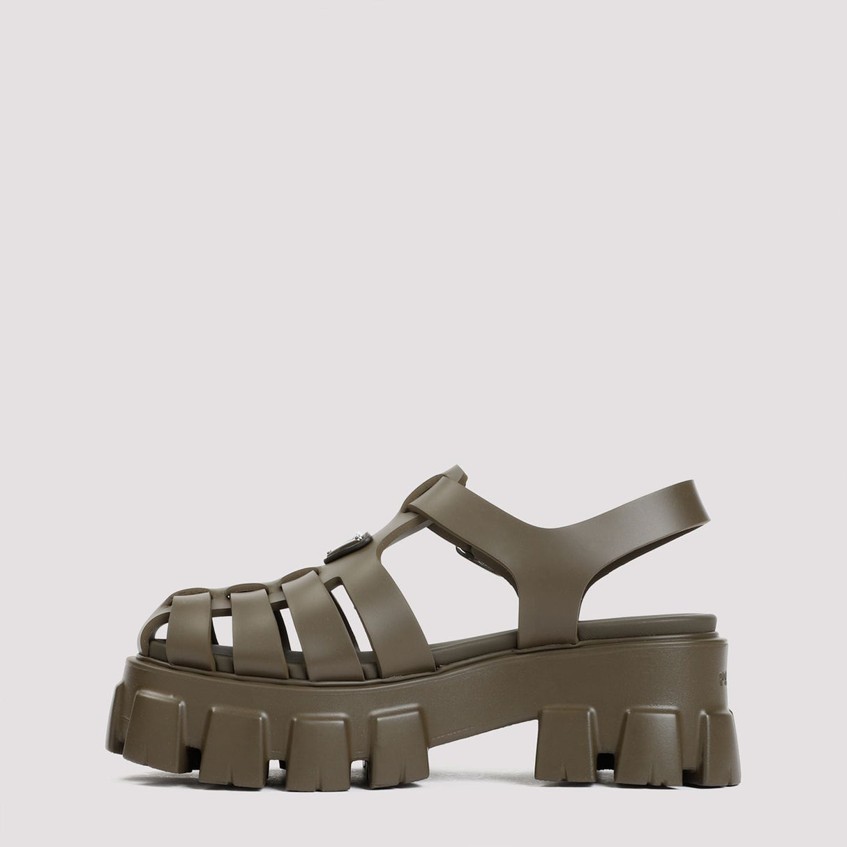 PRADA Green Rubber Sandals with Adjustable Ankle Strap and Round Toeline for Women