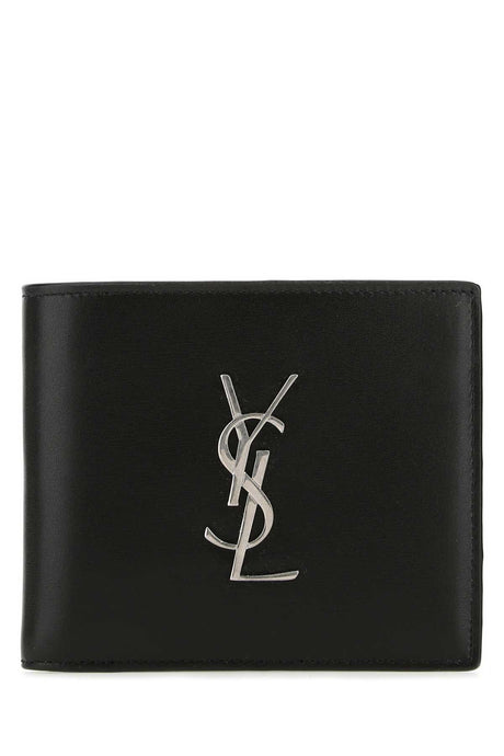 SAINT LAURENT Classic Black Leather Wallet - Compact Design (11 cm x 9.5 cm x 2.5 cm)