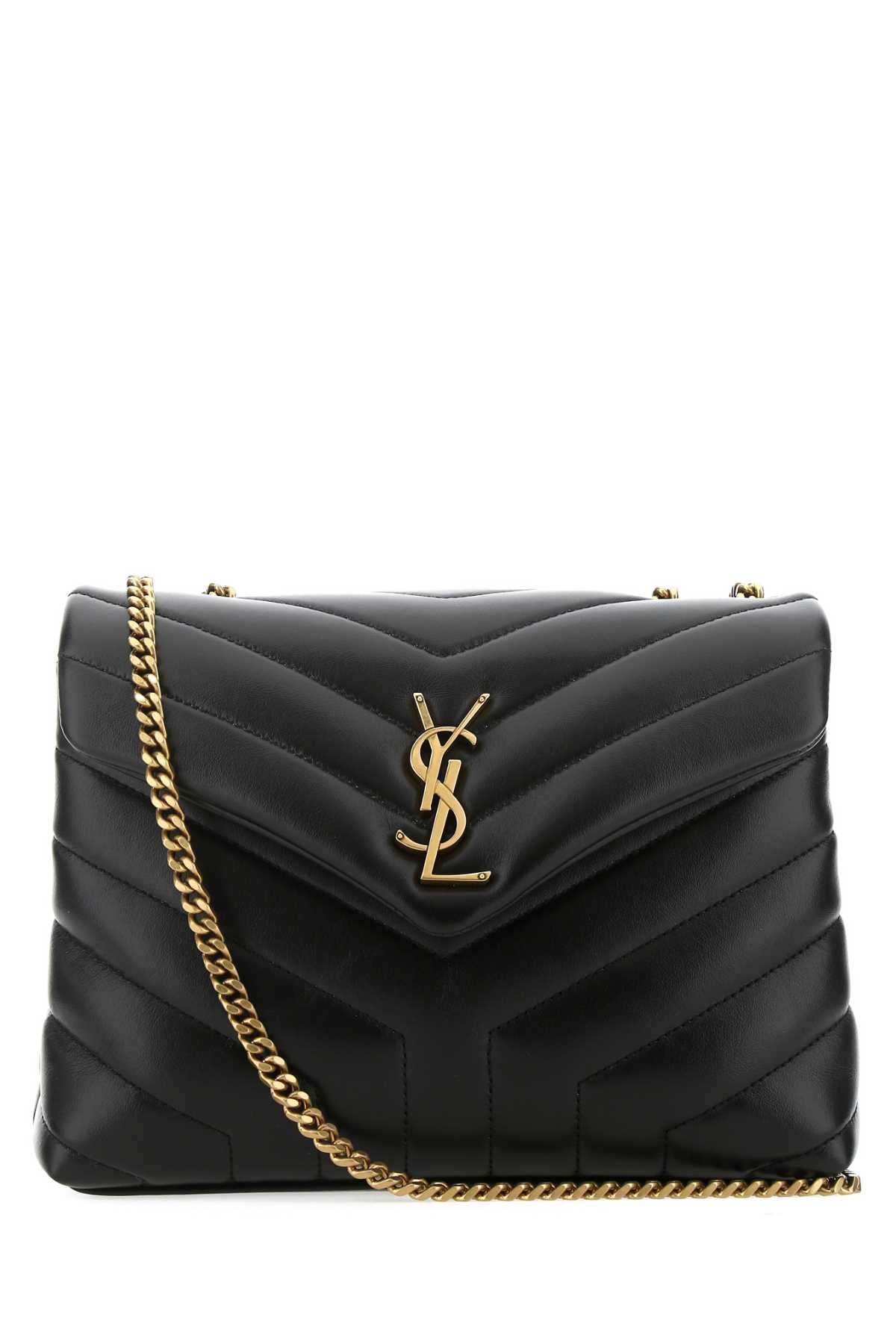 SAINT LAURENT Mini Black Leather Loulou Shoulder Handbag