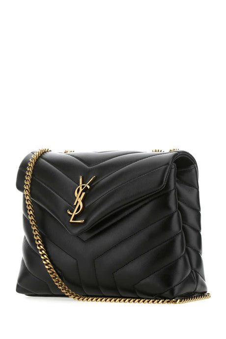 SAINT LAURENT Mini Black Leather Loulou Shoulder Handbag