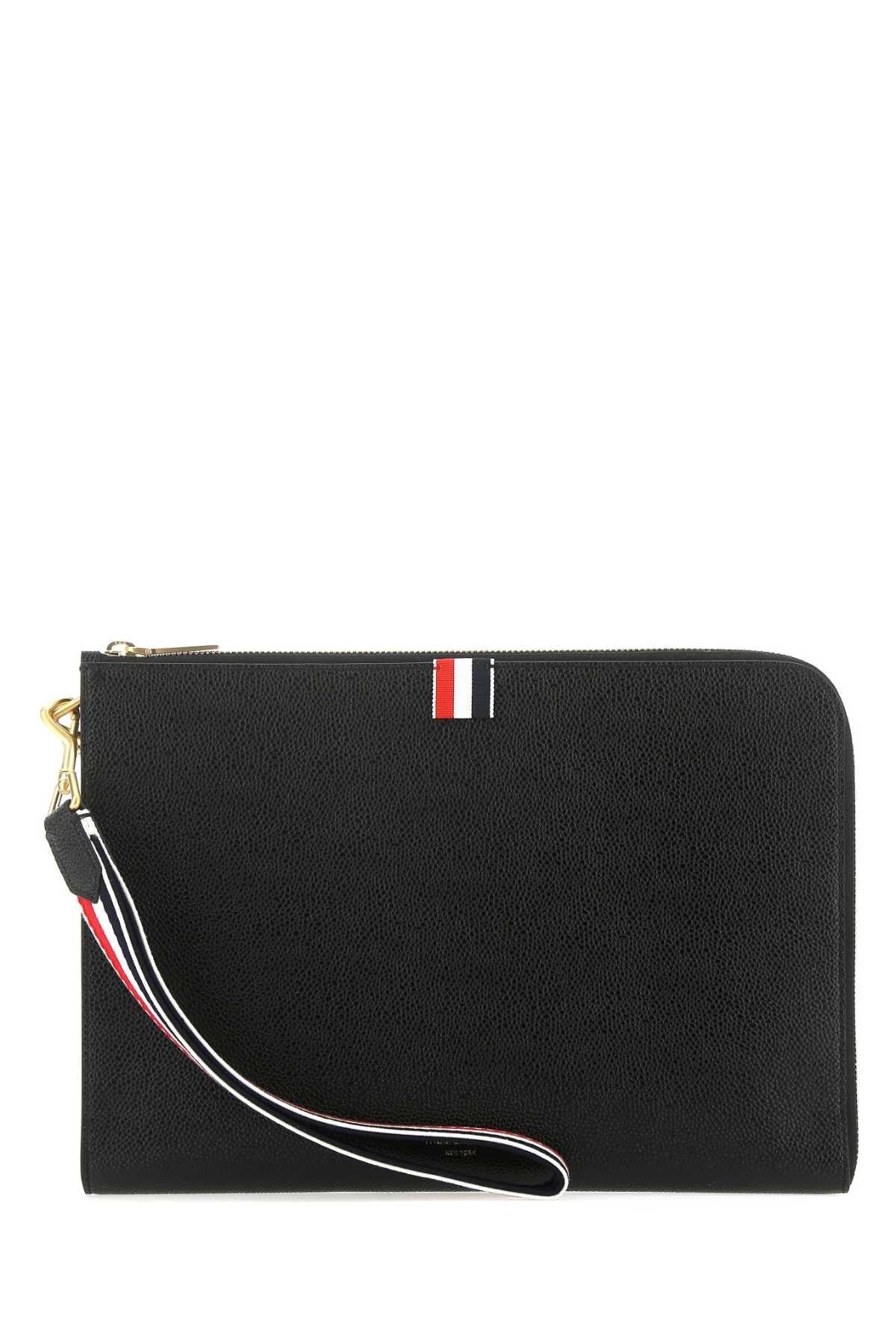 THOM BROWNE Black Leather Medium Clutch