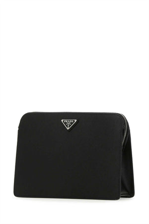 PRADA Sleek Black Leather Clutch - Width: 27 cm, Height: 17 cm, Depth: 6 cm