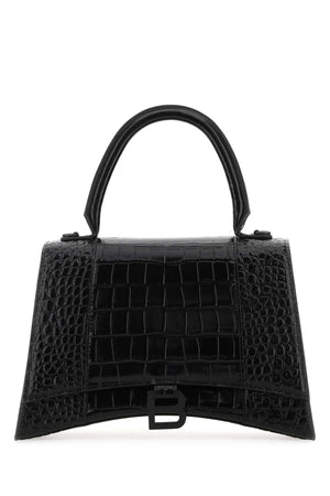 BALENCIAGA Mini Hourglass Handbag in Black Leather