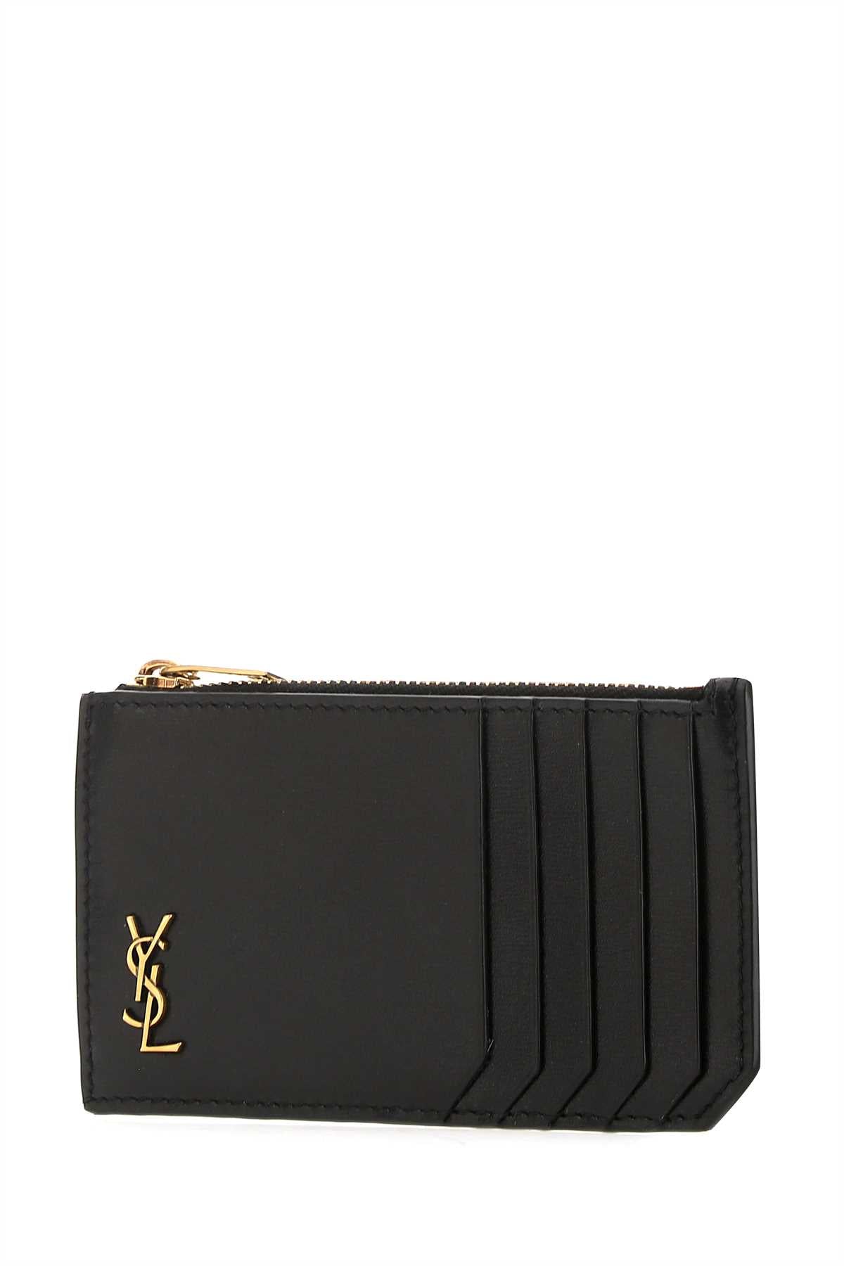 SAINT LAURENT Premium Black Leather Card Holder (13 cm x 7 cm)