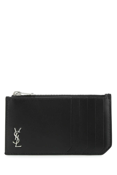 SAINT LAURENT Mini Black Leather Card Holder - 13 cm x 7 cm