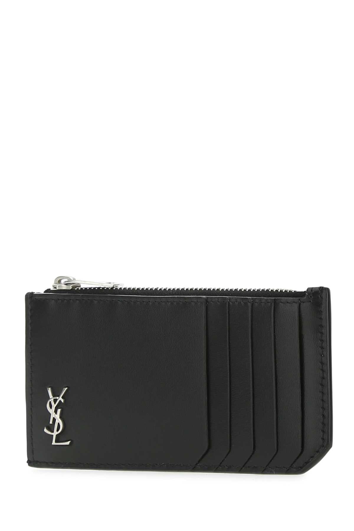 SAINT LAURENT Mini Black Leather Card Holder - 13 cm x 7 cm