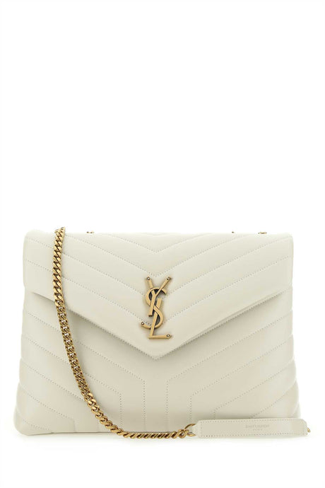 SAINT LAURENT Ivory Leather Medium LouLou Shoulder Handbag - 31 cm