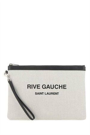 SAINT LAURENT Rive Gauche Sand Canvas Clutch - 30.5 cm x 21 cm