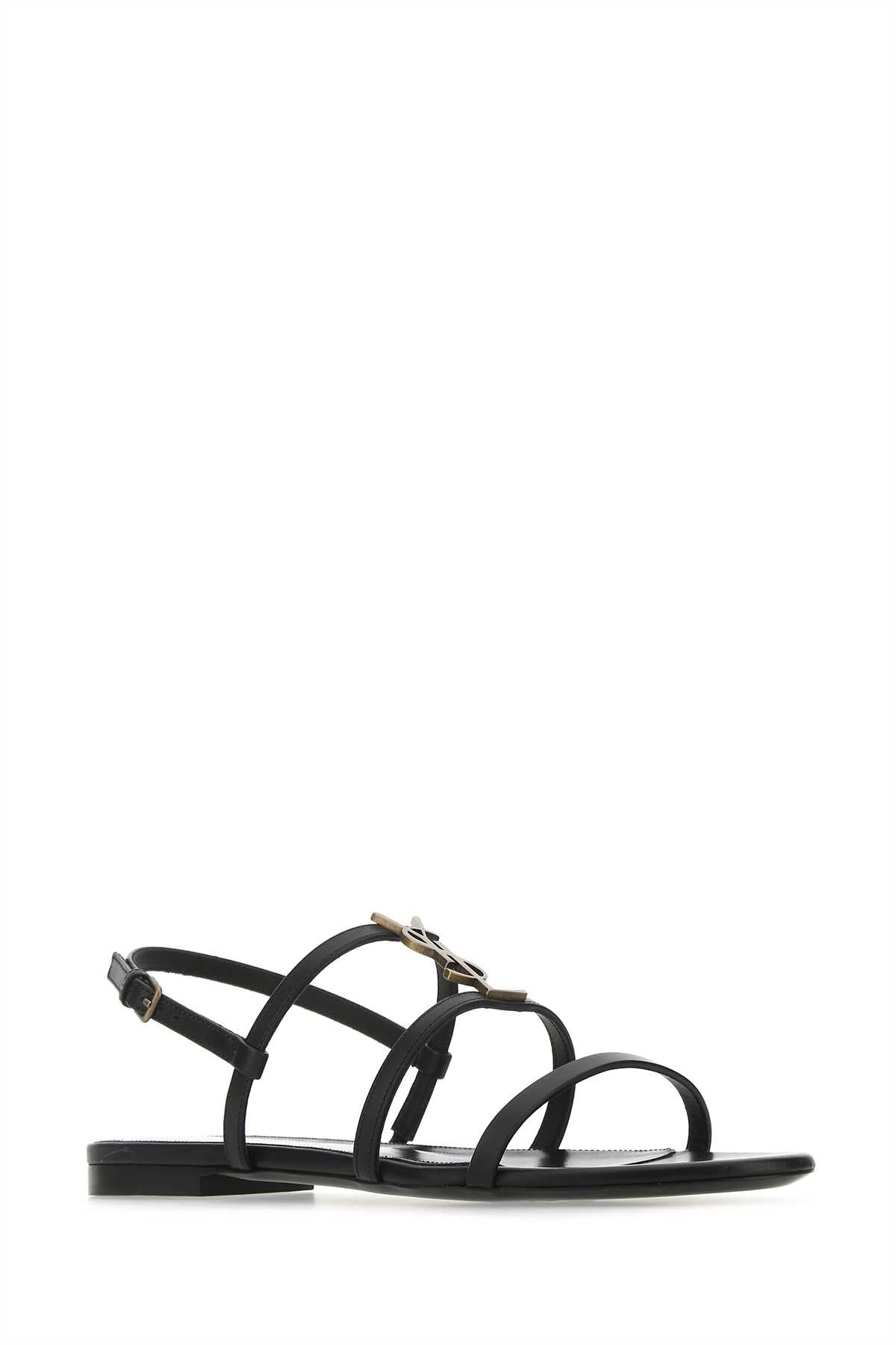 SAINT LAURENT Black Leather Mini Cassandra 05 Sandals for Women