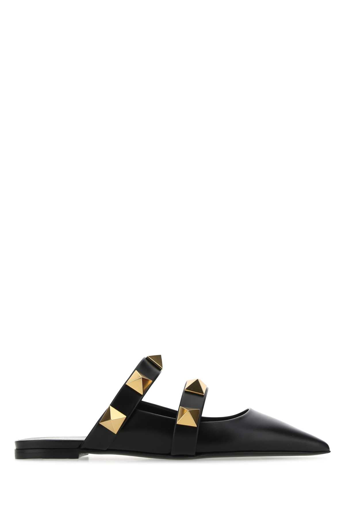 VALENTINO GARAVANI Roman Stud Black Leather Slippers for Women