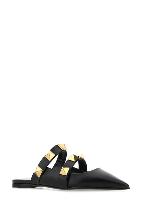 VALENTINO GARAVANI Roman Stud Black Leather Slippers for Women