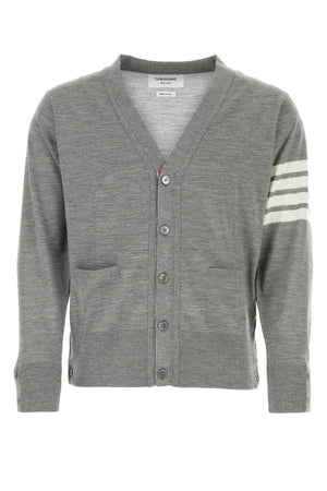 THOM BROWNE Classic Grey Wool Cardigan for Men