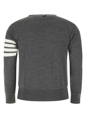 THOM BROWNE Melange Grey Wool Sweater for Men