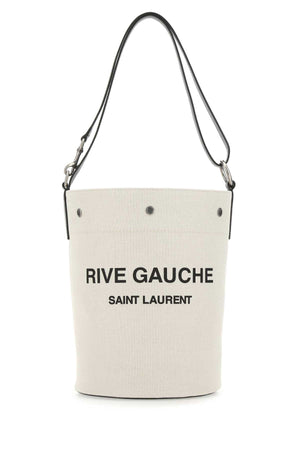 SAINT LAURENT Two-tone Canvas and Leather Medium Bucket Handbag - 20 cm x 28.5 cm x 20 cm