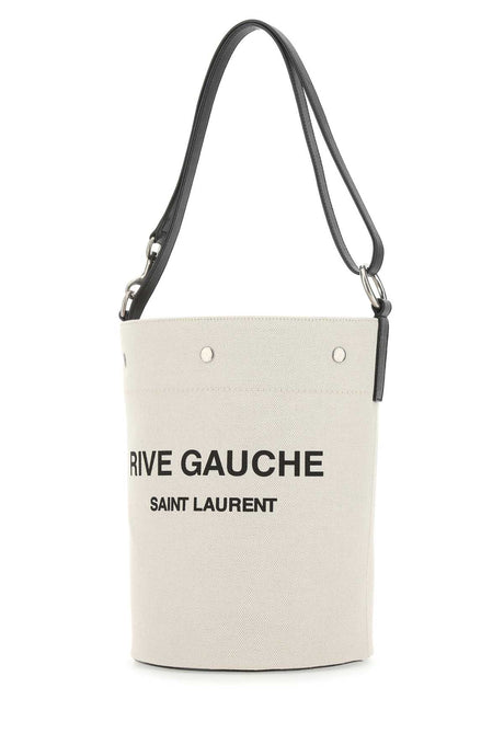 SAINT LAURENT Two-tone Canvas and Leather Medium Bucket Handbag - 20 cm x 28.5 cm x 20 cm