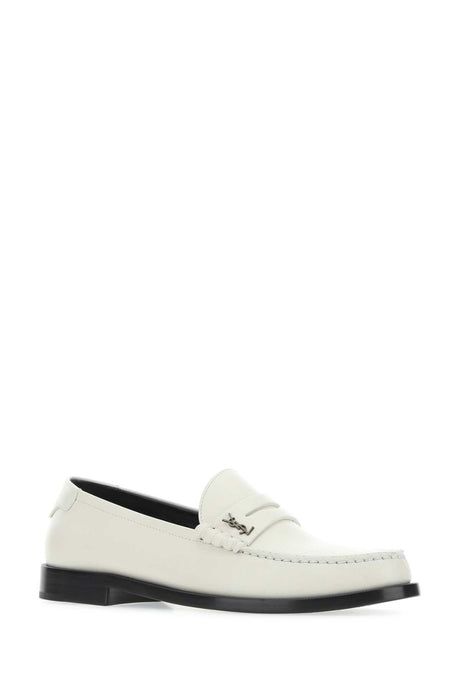 SAINT LAURENT Chalk Nappa Leather Monogram Loafers for Women