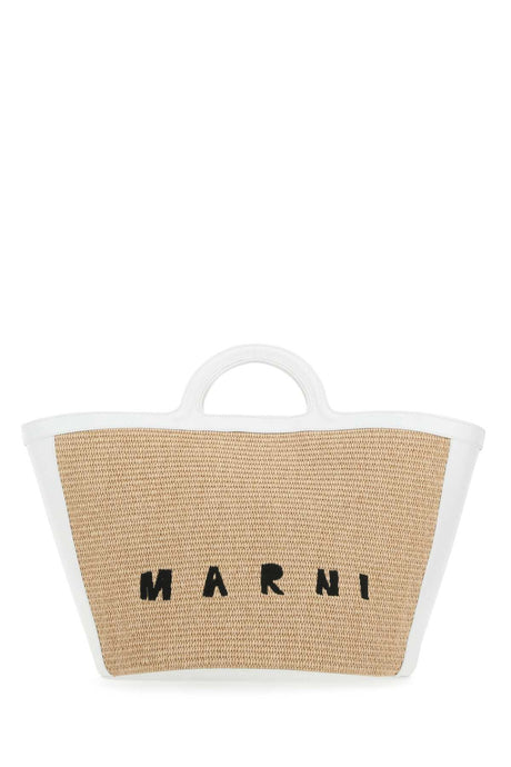 MARNI Large Two-tone Leather and Raffia Summer Handbag