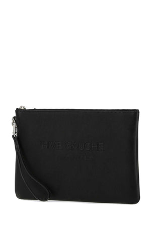 SAINT LAURENT Sophisticated Black Leather Clutch 30x21 cm