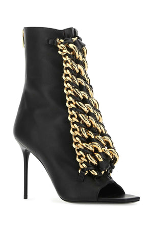 BALMAIN Black Leather Chain Sandals