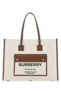 BURBERRY Two-tone Leather and Canvas Medium Freya Shopping Bag