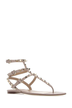 VALENTINO GARAVANI Antiqued Pink Leather Rockstud Mini Thong Sandals