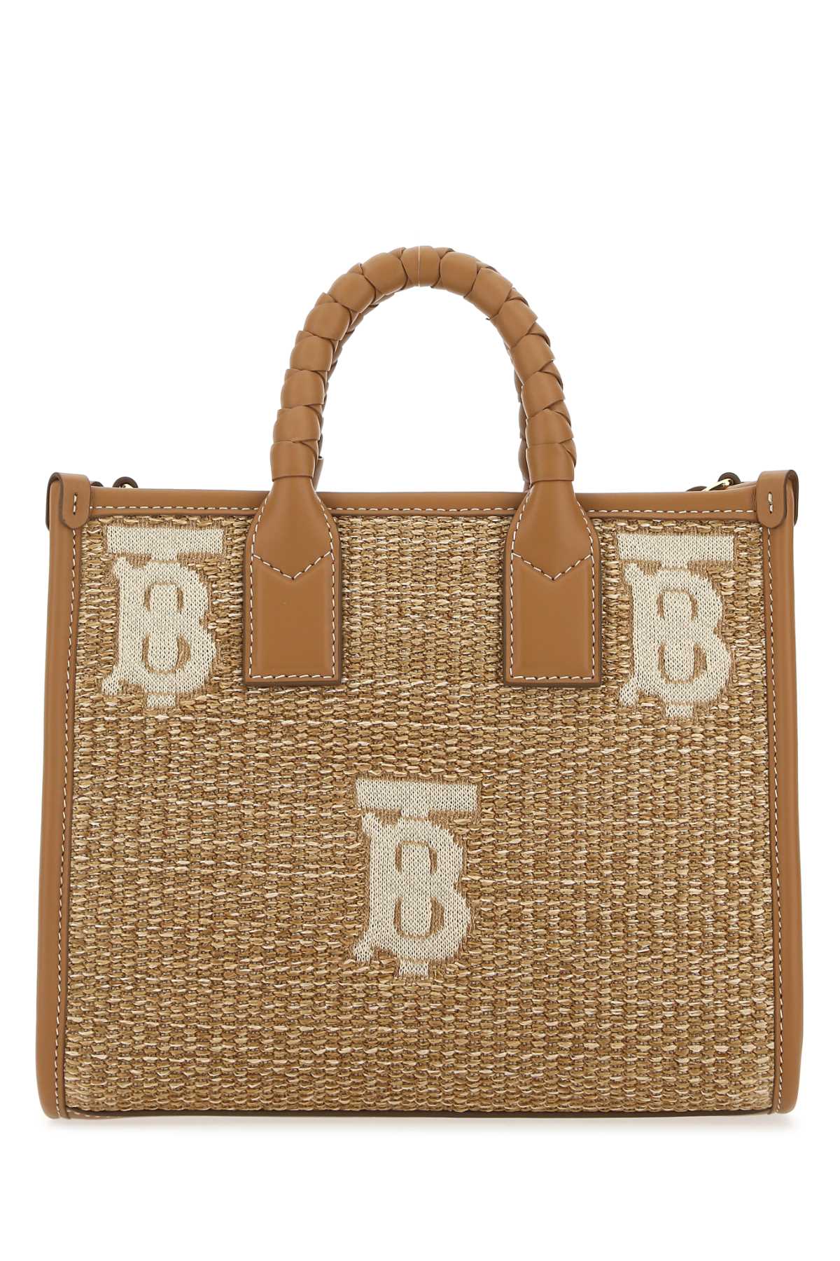 BURBERRY Chic Two-Tone Raffia and Leather Mini Handbag