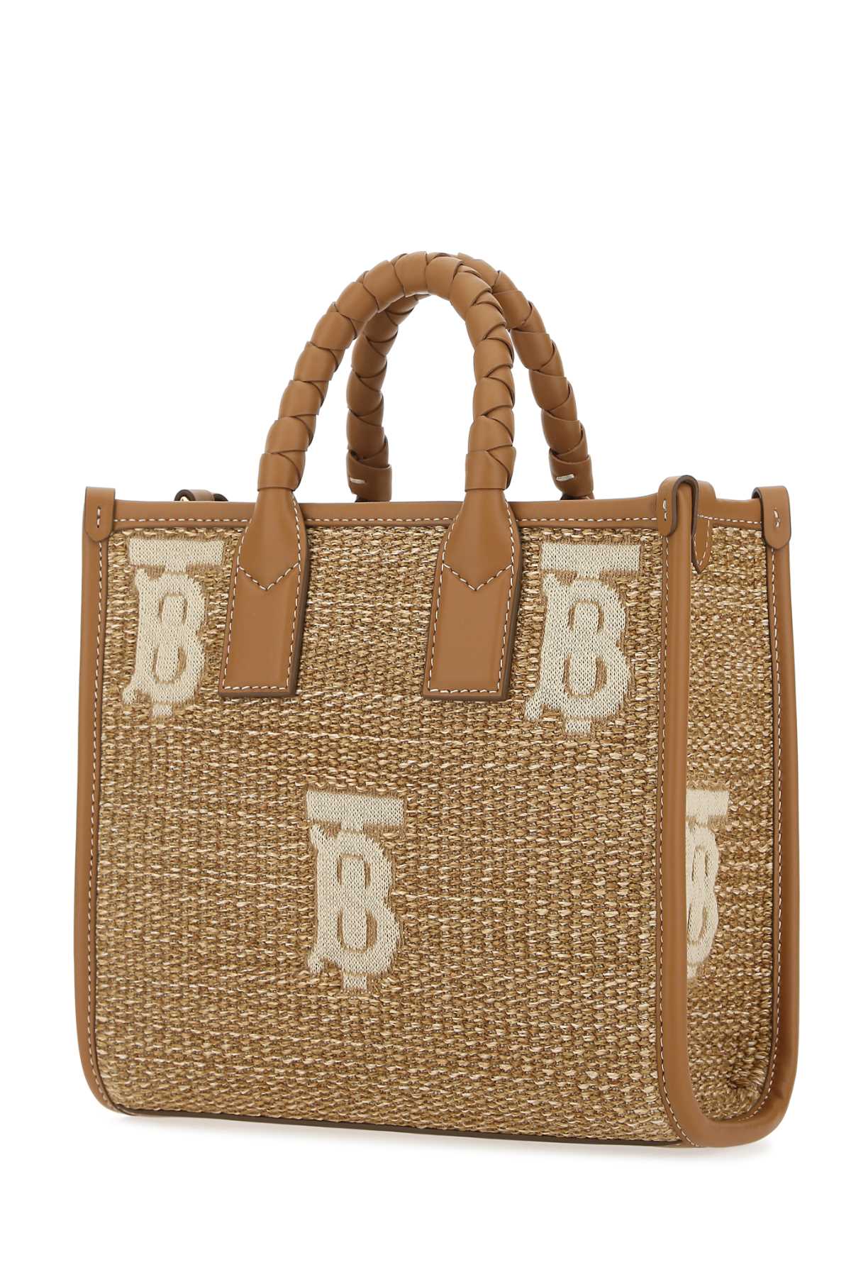 BURBERRY Chic Two-Tone Raffia and Leather Mini Handbag