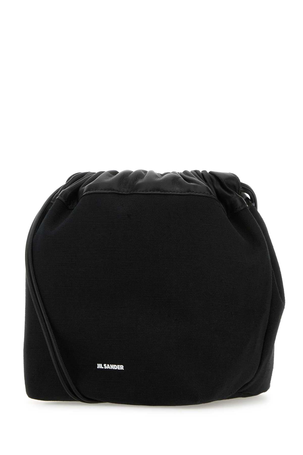 JIL SANDER Mini Black Canvas Dumpling Bucket Handbag