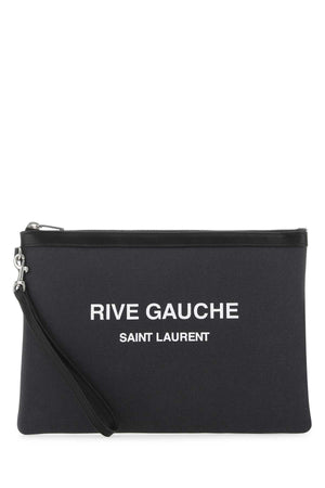 SAINT LAURENT Charcoal Canvas Rive Gauche Clutch - 30.5 cm x 21 cm