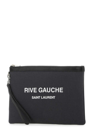 SAINT LAURENT Charcoal Canvas Rive Gauche Clutch - 30.5 cm x 21 cm