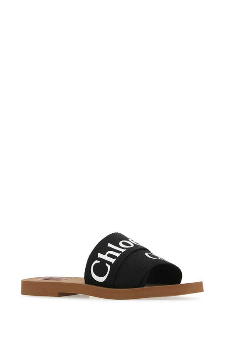 CHLOE Luxe Black Linen Slippers