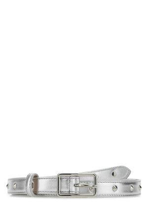 ALEXANDER MCQUEEN Elegant Silver Leather Belt - 2 cm Height